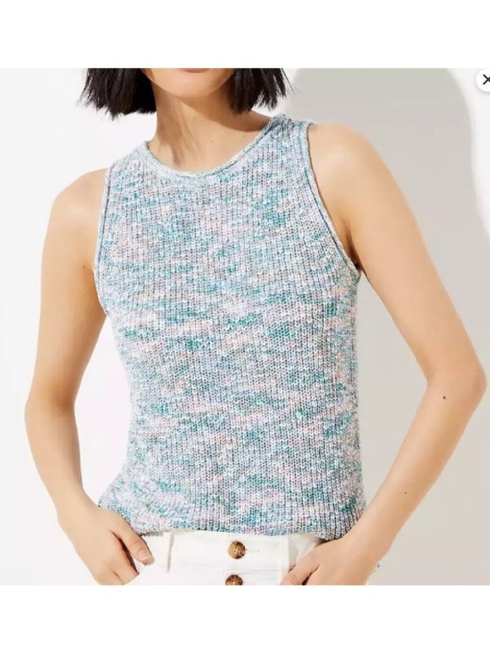 LOFT Multicolor Knit Sleeveless Top Ribbed Texture Womens PL